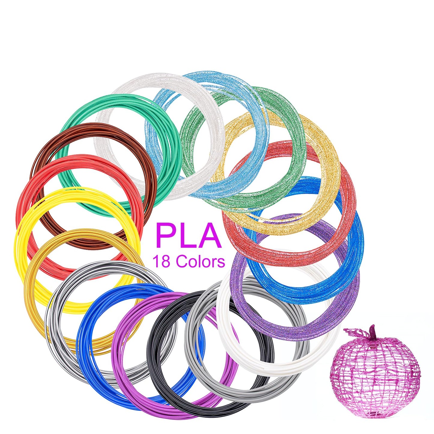 Kretrum 18 Colors 3D Pen Filament Refills Compatible with SCRIB3D MYNT3D PIKA3D 3D Pen for Kids Per Color 10Feet 1.75mm PLA 3D P