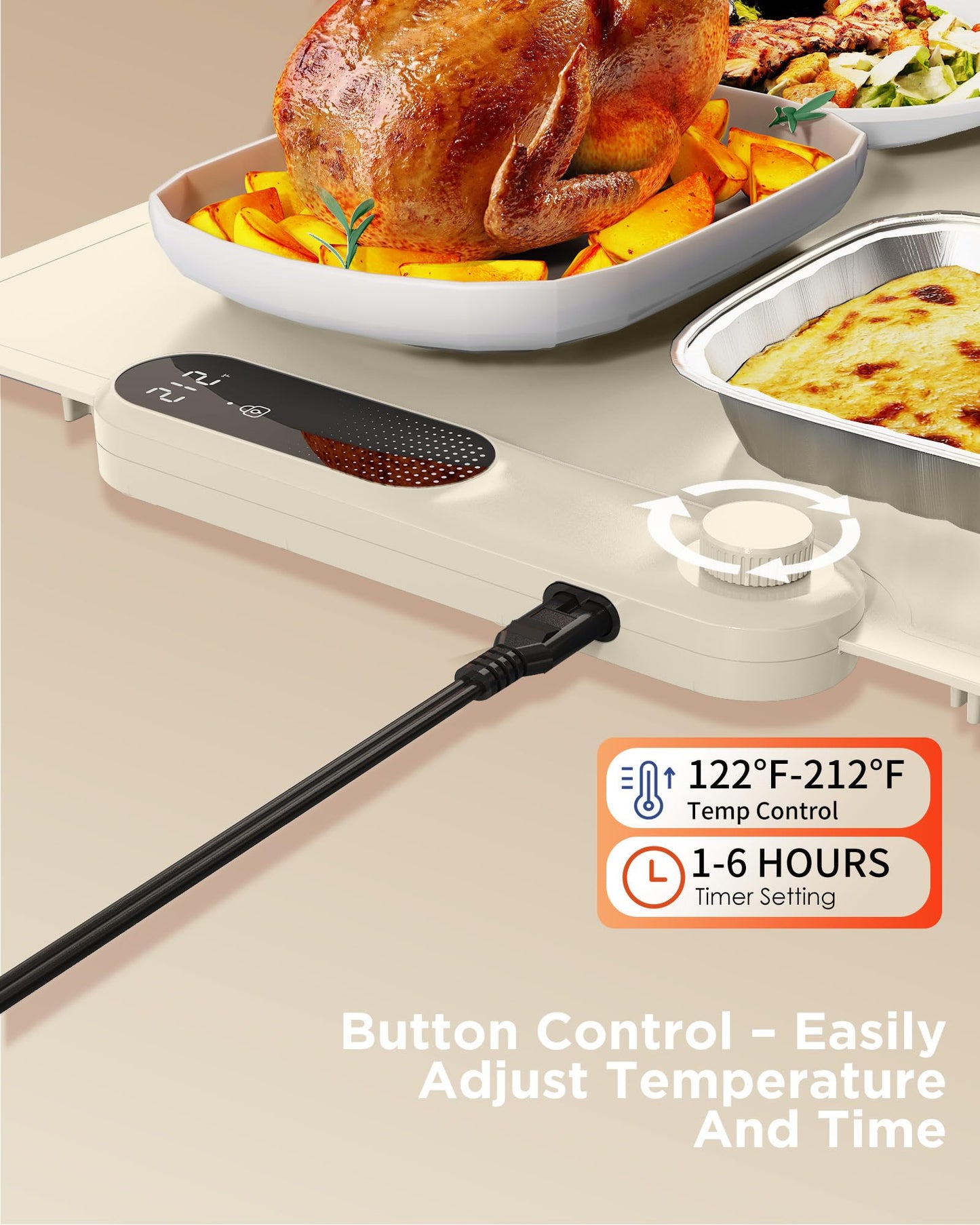 FEPPO Food Warming Mat, (XXL 35”x16”) Electric Warming Trays for Buffets Party, Fast Full-Surface Heating Mat for Food with 19 Level Adjustable Temperature and 6 Hours Timer, Roll Up Food Warmer