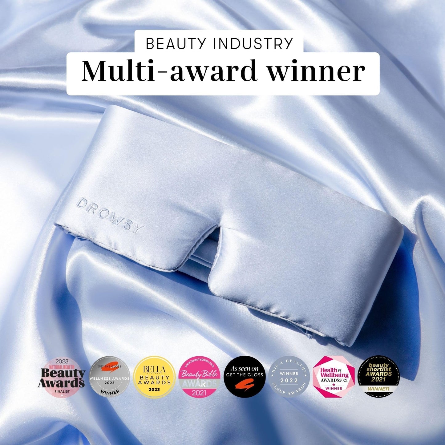 DROWSY Silk Sleep Mask - Face-Hugging, Padded Cocoon for Luxury Sleep in Total Darkness - 100% Pure Mulberry Silk (Blue Belle)