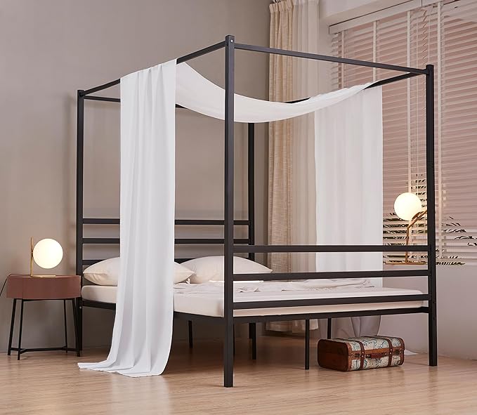 Akiky Linen Canopy Bed Curtains for Kid House Bed Montessori Canopy for Nursery Bed Canopy for Kids Child Toddler Adult Room Decoration(Full/Queen,White)