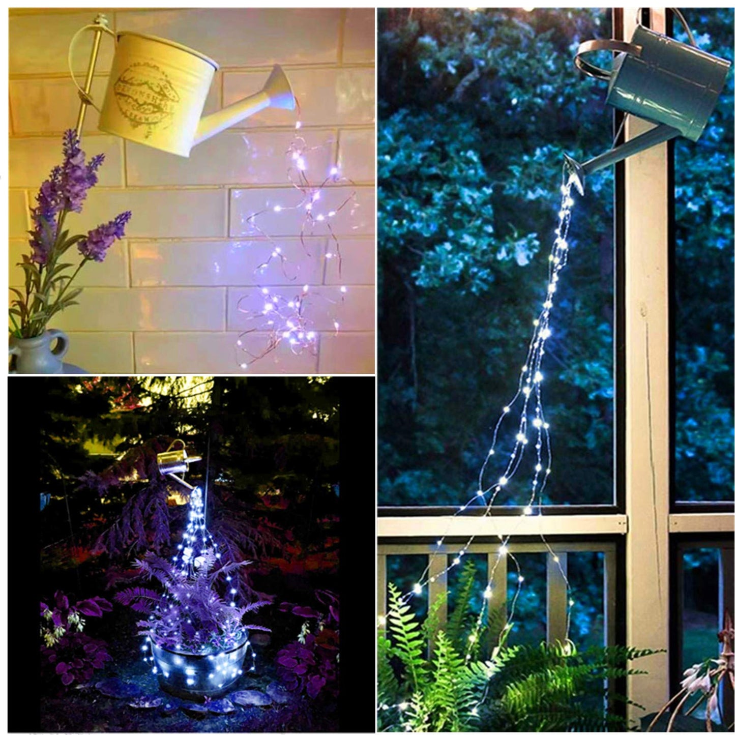 Solar Waterfall Fairy Bunch Lights Outdoor Waterproof 200Leds 8 Modes Watering Can Light (No Can)  Solar Powered String Lights Firefly Vine Christmas Tree Garden Decorations Gardening Gifts For Mom