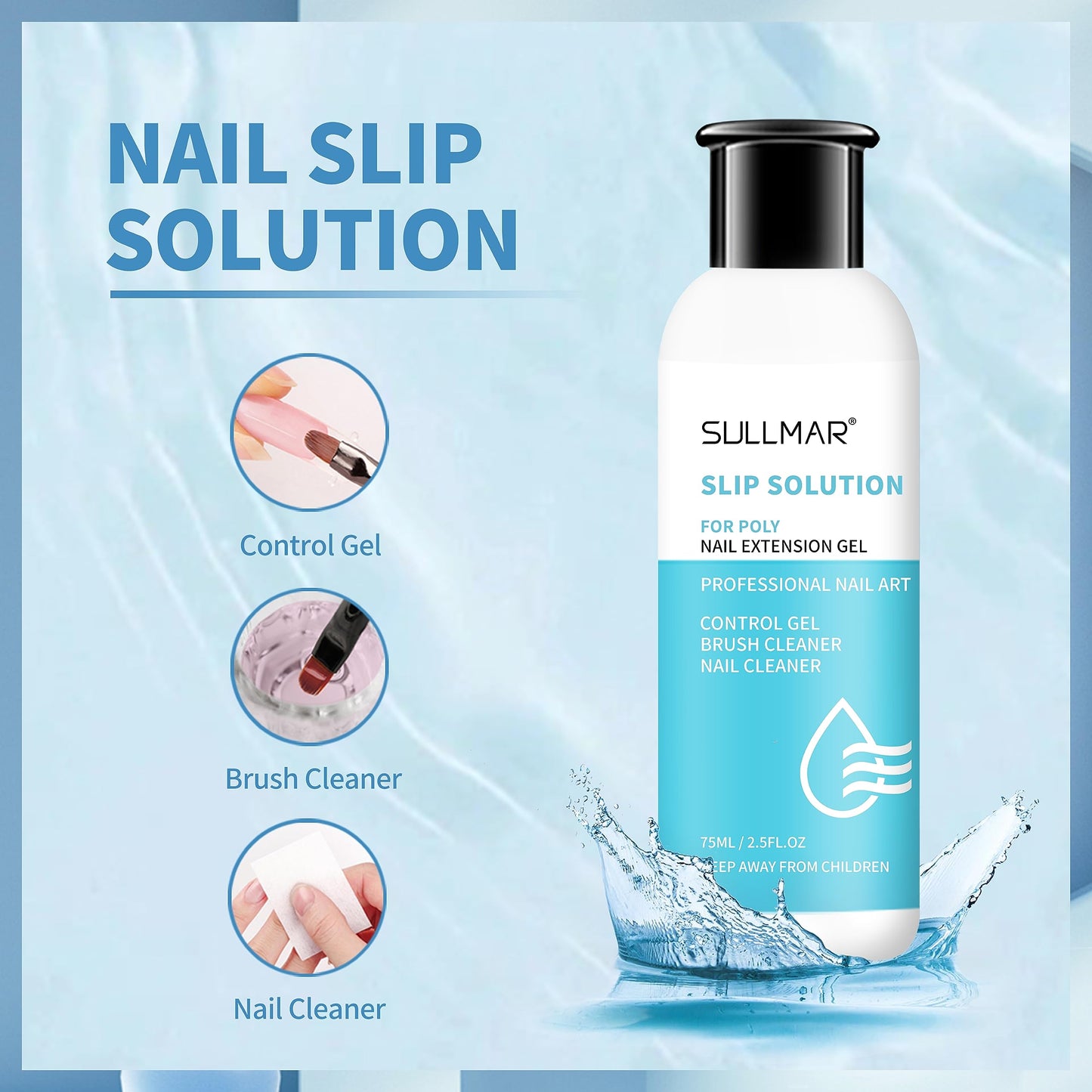 SULLMAR 75ml/2.5fl.oz Poly Nail Gel Slip Solution for Professional and Beginner Nail Extension