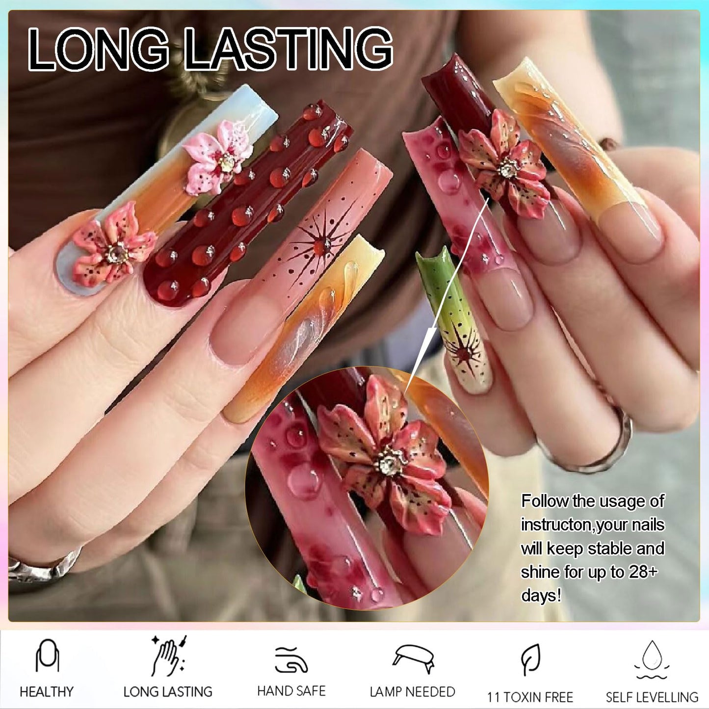 NAILGIL Solid Builder Gel For Nails, 3D Nail Art Sculpture Non-Sticky Hand Clear Extension Gel Sock Off UV LED with 3D Silicone