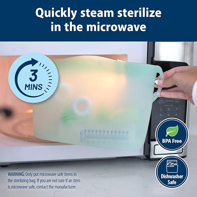 Dr. Brown's Microwave Steam Sterilizer Bag for Baby Bottles, Breast Pump Parts & Other Toddler Accessories, 100% Silicone, Reusable Sterilizing Bag