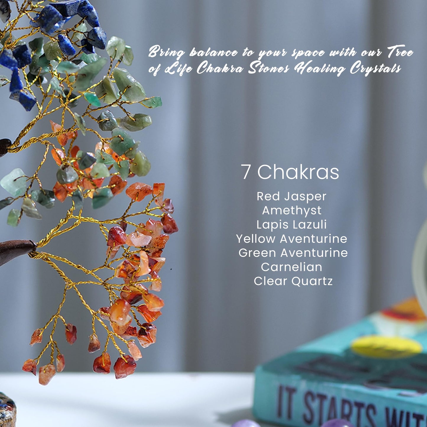PYOR 7 Chakra Tree of Life, House Warming Gifts New Home, Birthday Gifts for Women, Healing Crystals, Money Tree, Home Office Decor, Office Desk Accessories, Crystals and Healing Stones