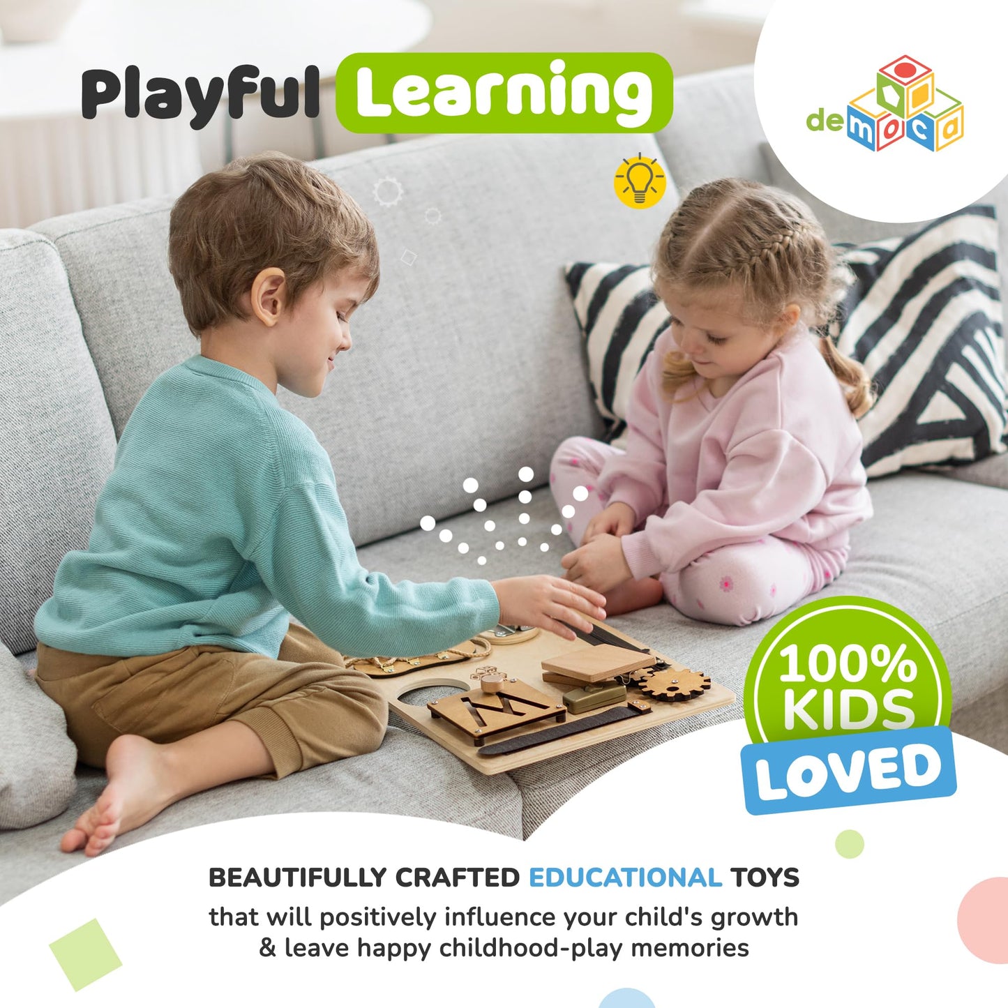 Montessori Busy Board for Toddlers, Premium Wooden Toddler Busy Board for 1 2 3 Year Old with 10 Educational Activities for Fine Motor Skills, Sensory Activity Toy for Travel, Gift for Boys & Girls