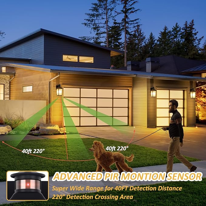 Motion Sensor Outdoor Wall Light - Black Dusk to Dawn Outdoor Lighting, LED Waterproof Exterior Light Fixture, Modern Porch Light Outside Wall Mount for House Patio Garage Garage, Anti-Rust