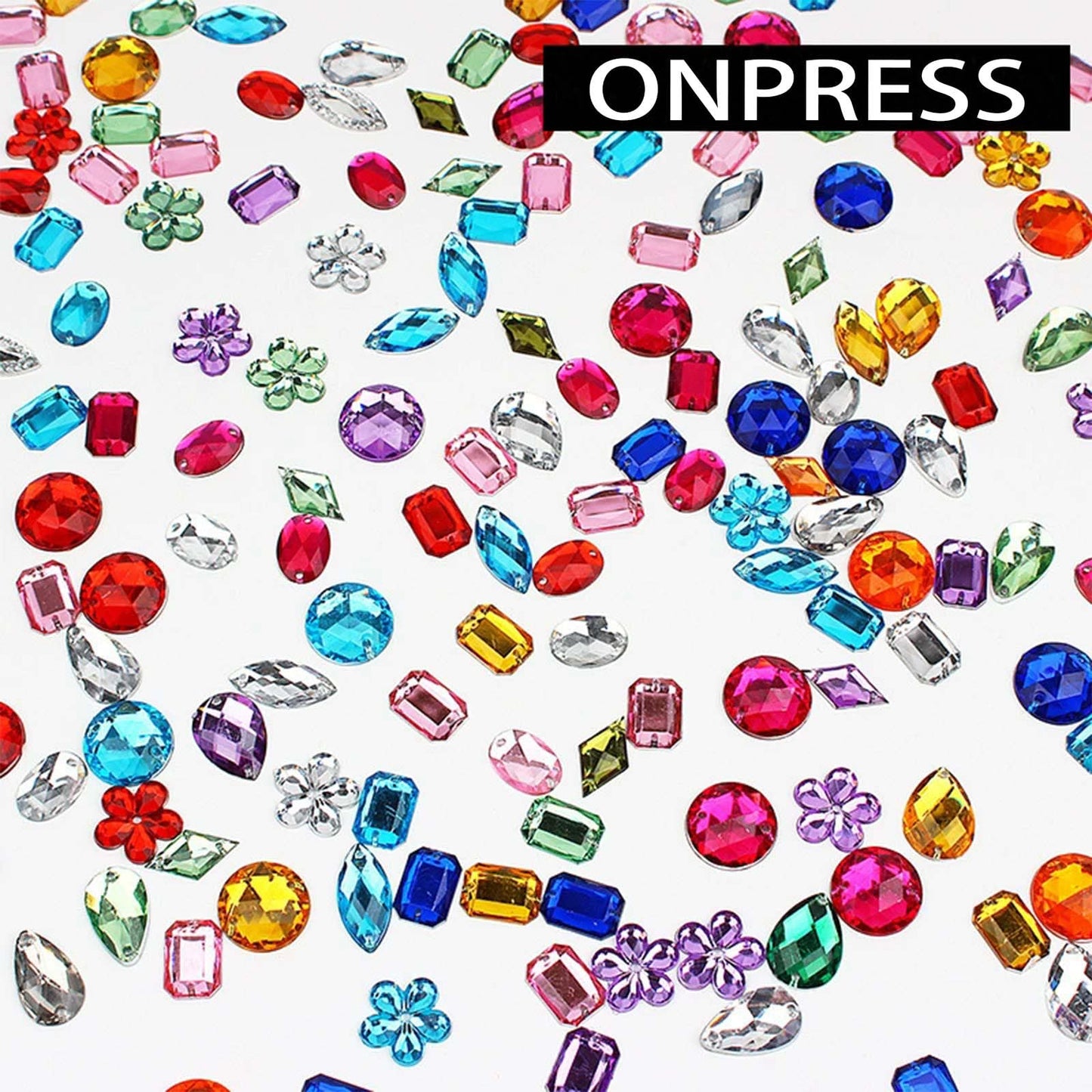 ONPRESS 4Boxes/48Gird 4000Pcs Colorful Rhinestones Nail Art Charms 3D Flatback Rhinestones for Nails Art Design Heart Star Flowe