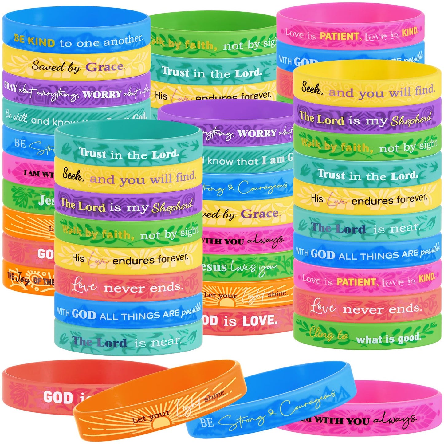 Bucherry 60 Pcs Christian Bracelets Rubber Bible Verse Bracelets Christian Silicone Jesus Religious Wristbands Bulk for Men Wome