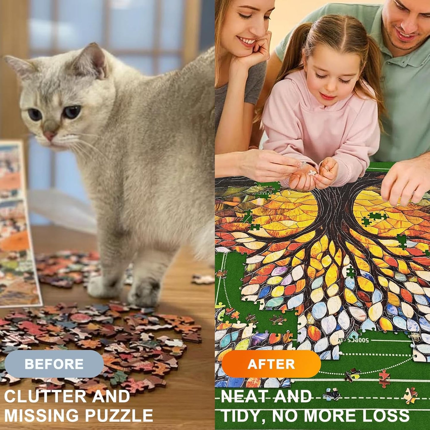 Napzy Puzzle Mat Rollup Puzzle Mats for Jigsaw Puzzles Storage Puzzles Matt Roll Up Board Saver with 8 Sorting Trays 1 Drawstring Bag Jigsaws Table for Up to 1500PCS