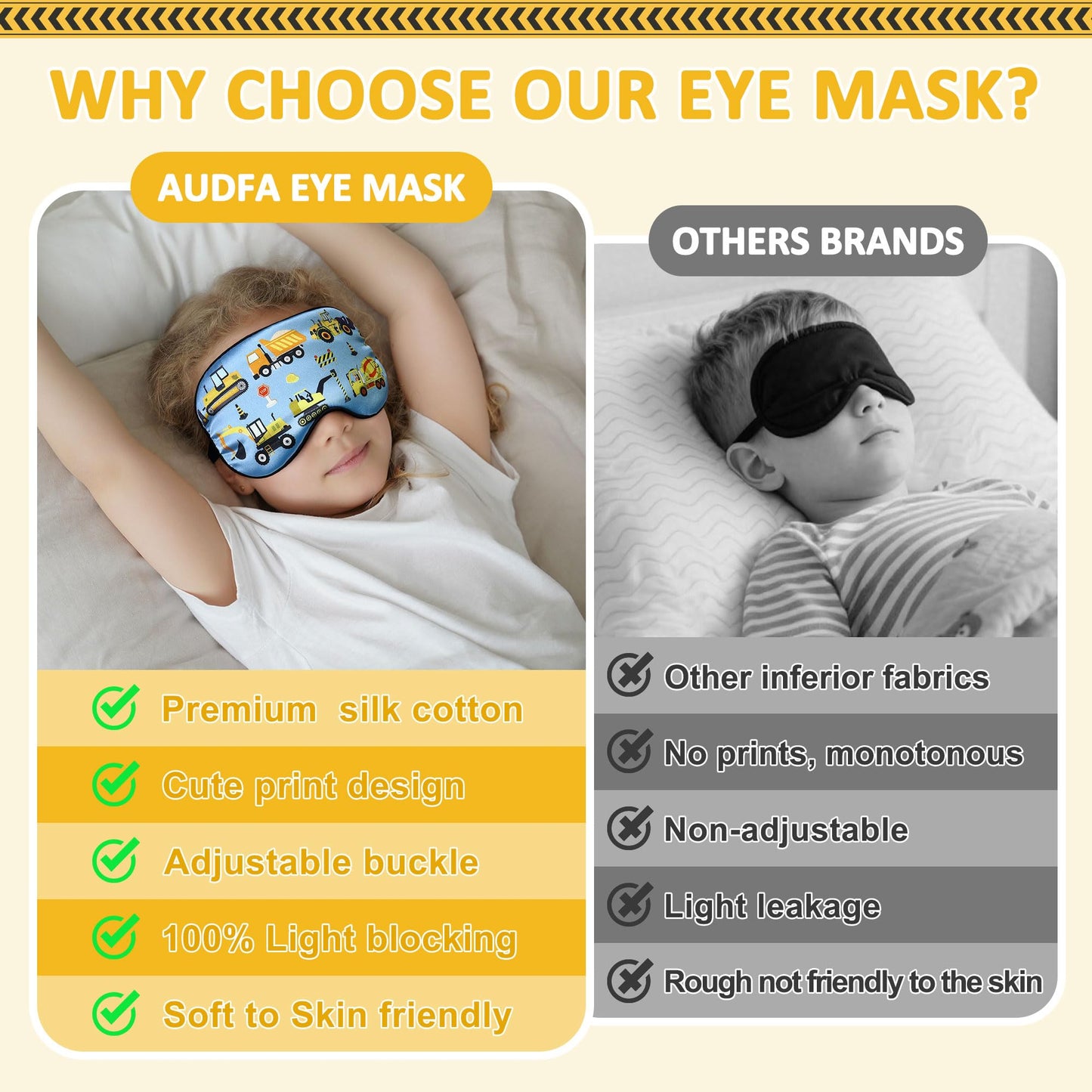2 Pcs Sleep Mask,Construction Vehicles Masks with Adjustable Buckle for Sleeping,Soft Eye Masks for Sleep,Blackout Sleep Mask for Kids Teens Home Travel Party Game Eye Cover Blindfold