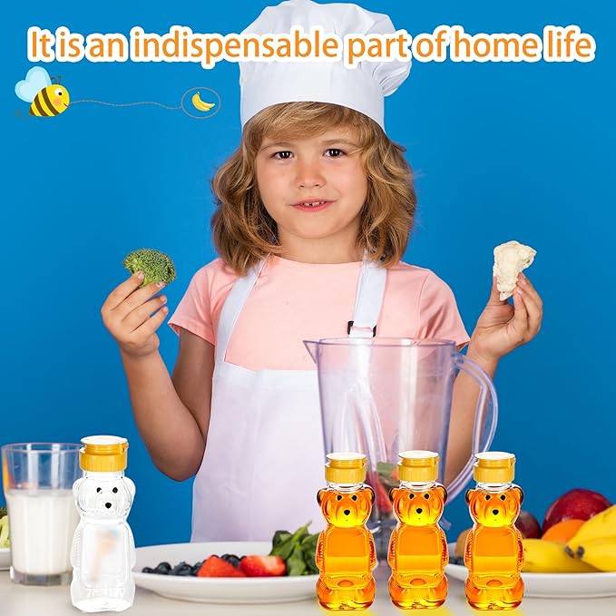 42 Pcs 8 oz Plastic Honey Bear Bottle Clear Honey Squeeze Bottles Empty Dispenser Container with Flip Lid for Storing Dispensing Holiday Wedding Gifts, 2 Colors (Color Set 1)