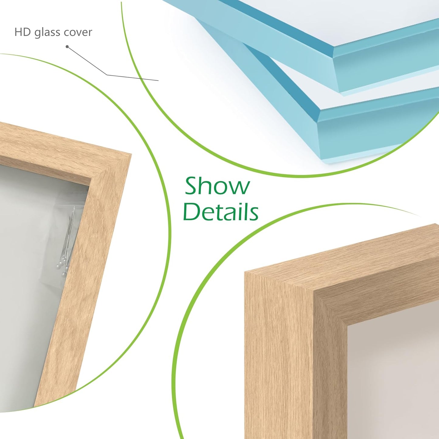 FrameWorks 12" x 18" Natural Oak Wooden Shadow Box Frame – Soft Felt Back, Tempered Glass, and Included Elegant White Ball Push Pins