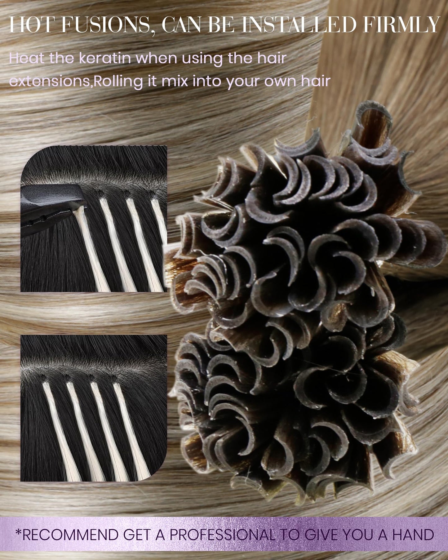 LaaVoo K Tips Hair Extensions Human Hair Light Brown Mix Blonde Utip Human Hair Extensions Hot Fusion 14 Inch 50g 50s