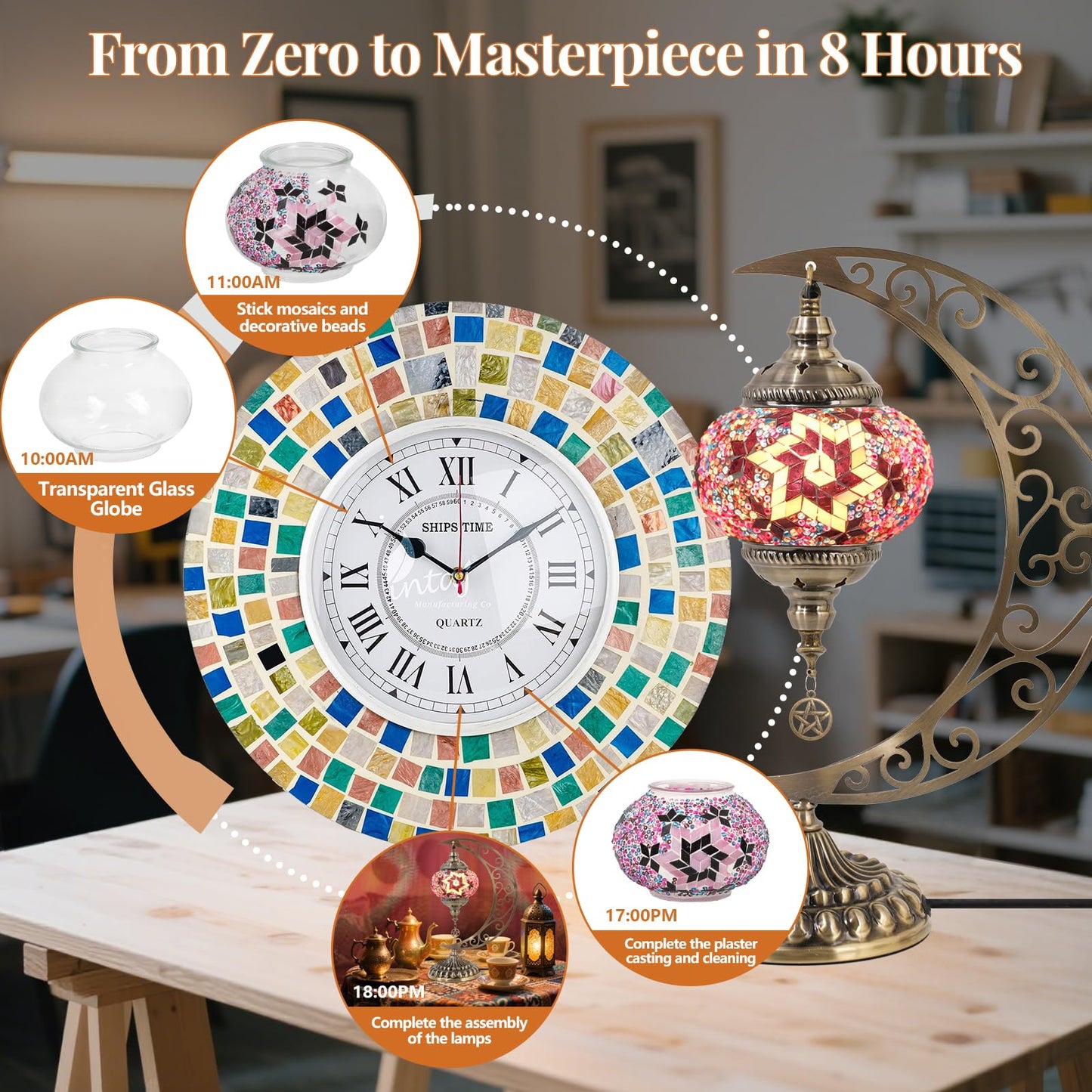 Bohmr Diy Turkish Mosaic Lamp Kit Moon Table Lamp Making Kit Easy No Sreduces Craft For Family Team Decorative Table Desk Light Crfat Kit For Living Room Bedroom Make Your Own Table Lamp Gifts Pink
