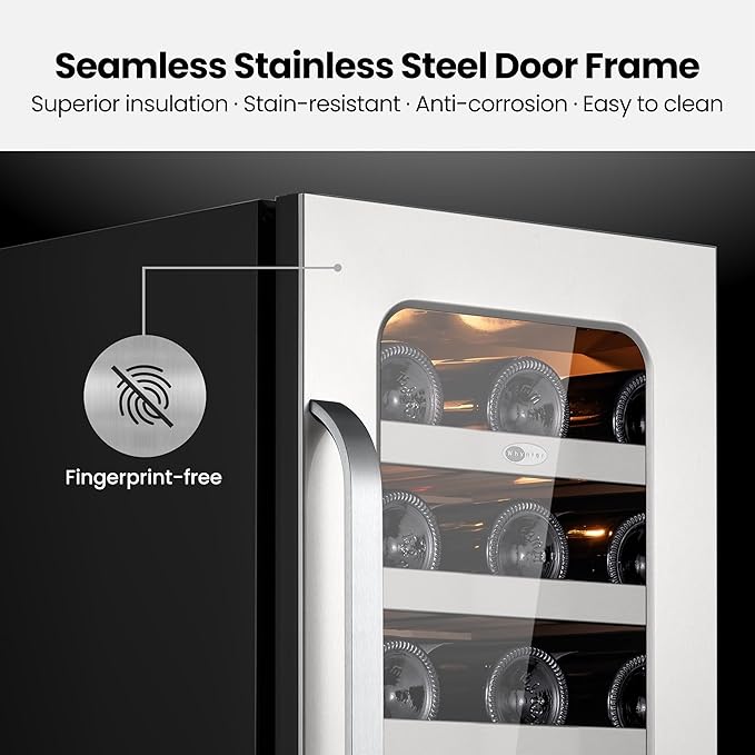 Whynter 33 Bottle Wine Fridge, 15 Inch Wine Cooler Refrigerator Glass Door, 40-65°F Digital Temperature Control, 3 LED Wine Cellar, Built-in or Freestanding for Home Bar Kitchen Office(3.0 cu.ft)