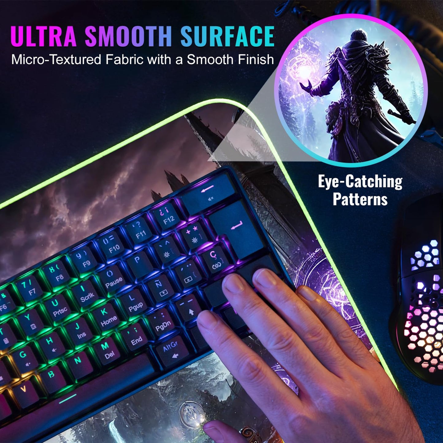 Nexus Elite Gaming Mouse Pad - Desk Mat Gaming Mouse Pad , Medium Extra Large Extended Big Long Huge XL XXL and XXXL RGB LED Light Mousepad For a Computer , PC Mats Mousepads Sorcerers Fate