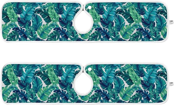 Kitchen Faucet Absorbent Mat,Turquoise Green Palm Leaves Water Splash Guard for Sink, Faucet Drip Catcher Thicken Sponge Microfiber Faucet Water Catcher Mat Sink Absorbent Mat for Kitchen 23x5in 2Pack