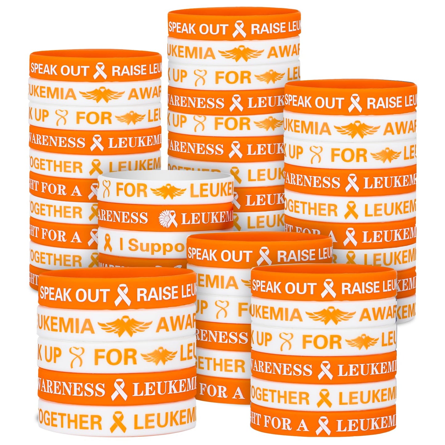 PullCrease 100 Pcs Leukemia Awareness Wristbands Bulk 10 Styles Orange Ribbon Silicone Bracelets Leukemia Awareness Wristbands w