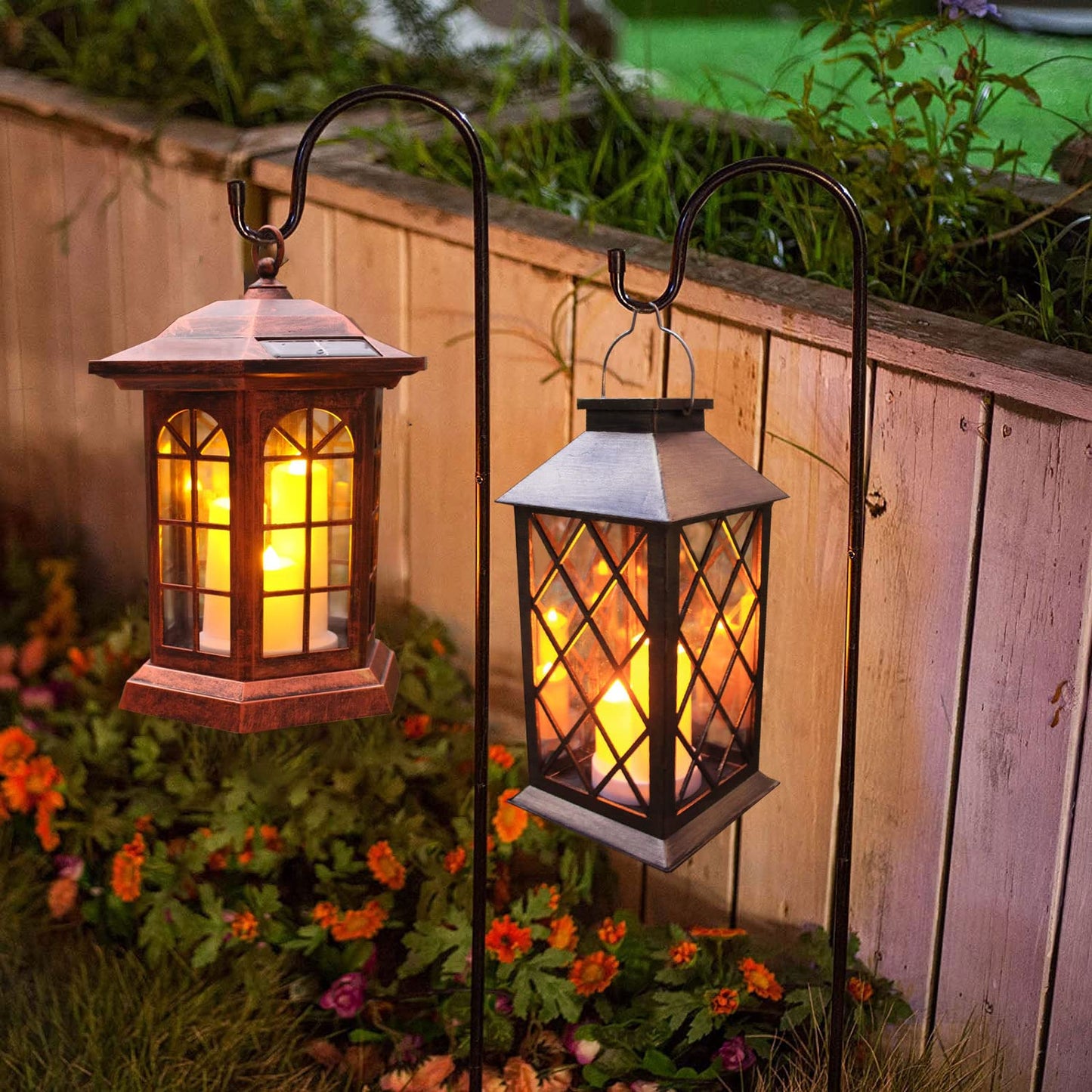 Solar Outdoor Lantern  Garden Hanging Waterproof Lanterns Pvc Upgrade 3 Led Flickering Flameless Candle Decorative Lights For Garden (Grid Candle)