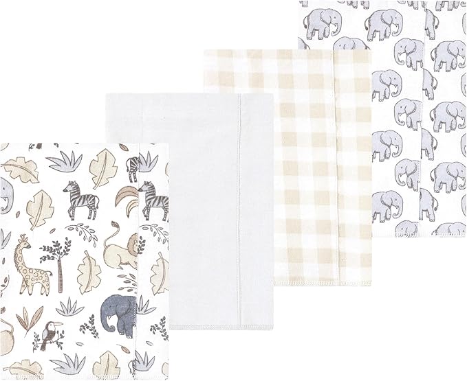 Luvable Friends Hudson Baby Flannel Burp Cloths 4pk, Gray Neutral Safari