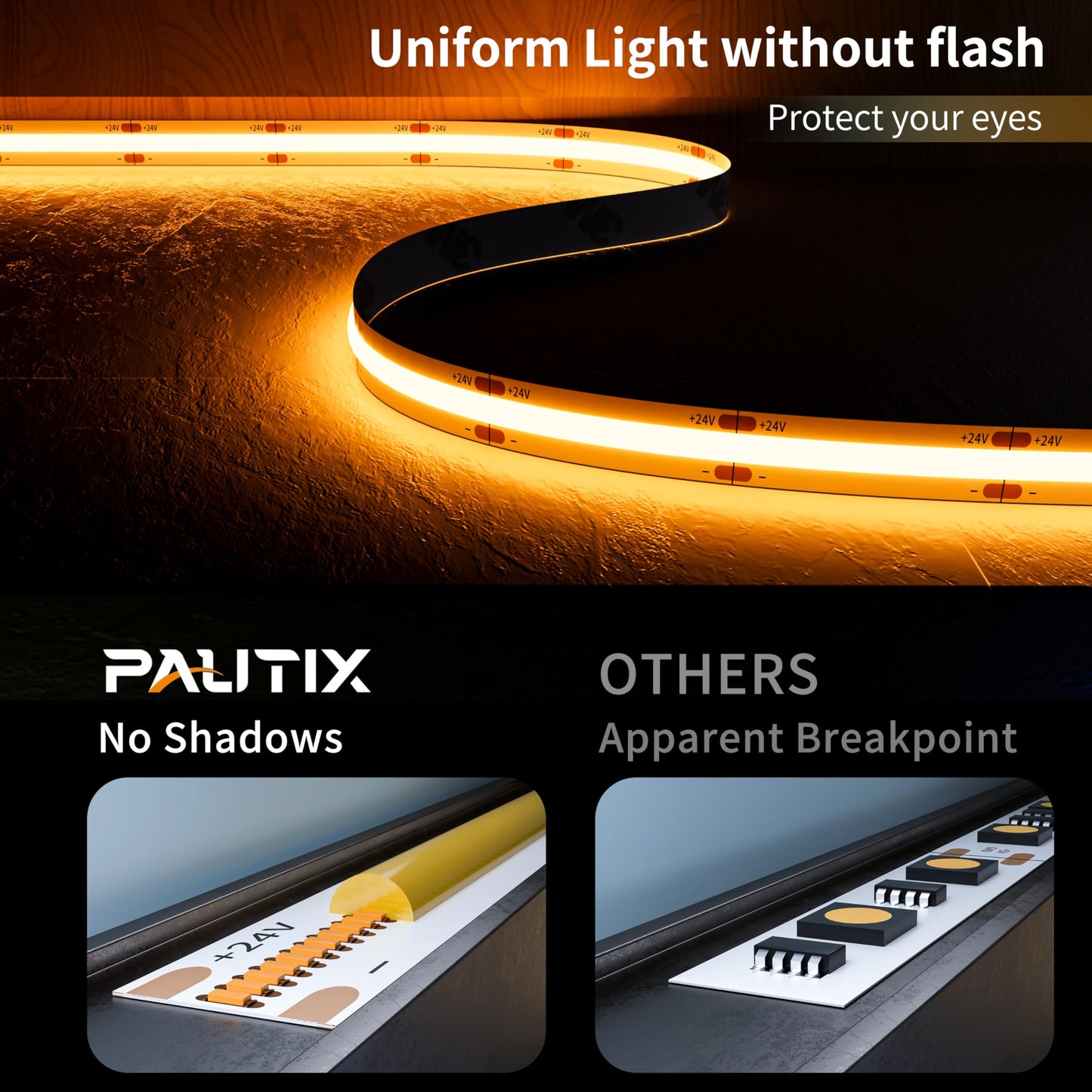Pautix Cob Led Strip Light 20Ft/6.1M 3087Leds Warm White 2000K Cri90+ High Lumen Dc24V Flexible Led Tape For Cabinet Home Diy Lighting Projects With 1Pcs Cob Connector Wire(Power Supply Not Included)