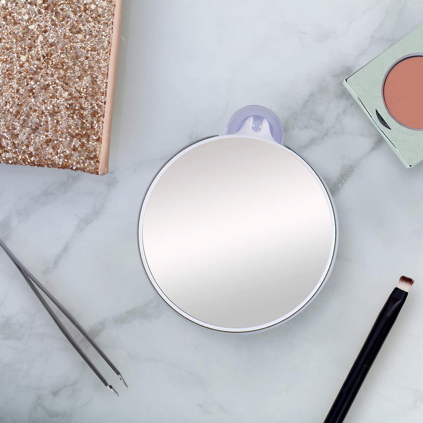 Zadro Dual-Sided 10X/5X Magnification Compact Travel Lightweight Portable Suction Cup Spot Makeup Mirror, Clear Acrylic, Gray/Wh