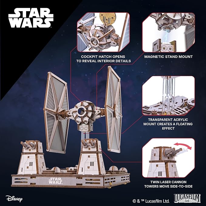 UGEARS Star Wars™ TIE Fighter™ 3D Wooden Puzzles for Adults – Mechanical Wooden Models for Adults to Build, Star Wars Model Kit, Wood 3D Puzzle Building Kits, Hobby Brain Teaser
