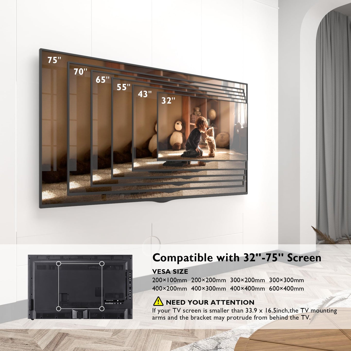 BONTEC TV Wall Mount with Extra Long Extendable Arm for 32-75 Inch TVs, Holds Up to 132lbs, Full Motion Dual Arm TV Bracket with Tilt, Swivel, Level Adjustment, Max VESA 600x400mm, Wide Compatibility