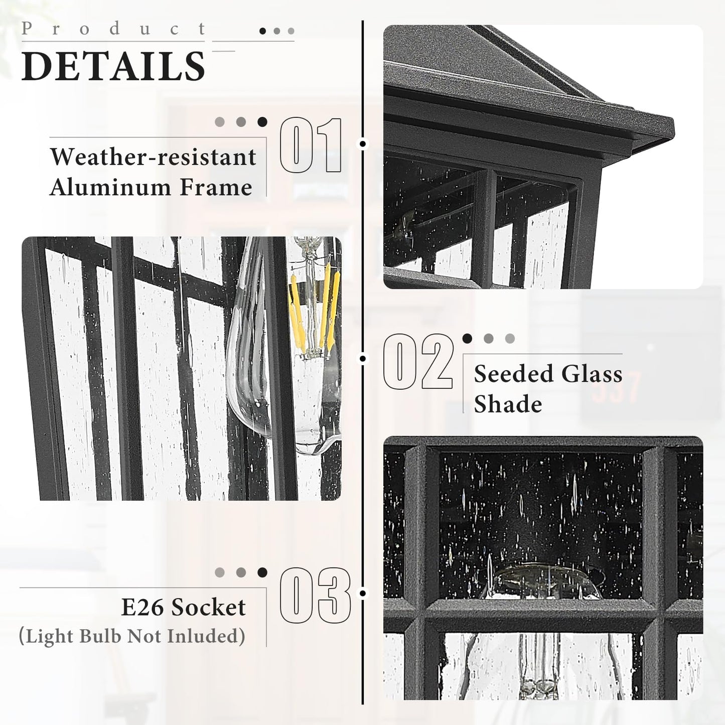 Darkaway Large Outdoor Wall Lights For House  18Inch Exterior Lighting Fixtures 2Pcs Wall Mount Outdoor Porch Lights Black Outdoor Sconce Lights With Seeded Glass For Hallway Garage