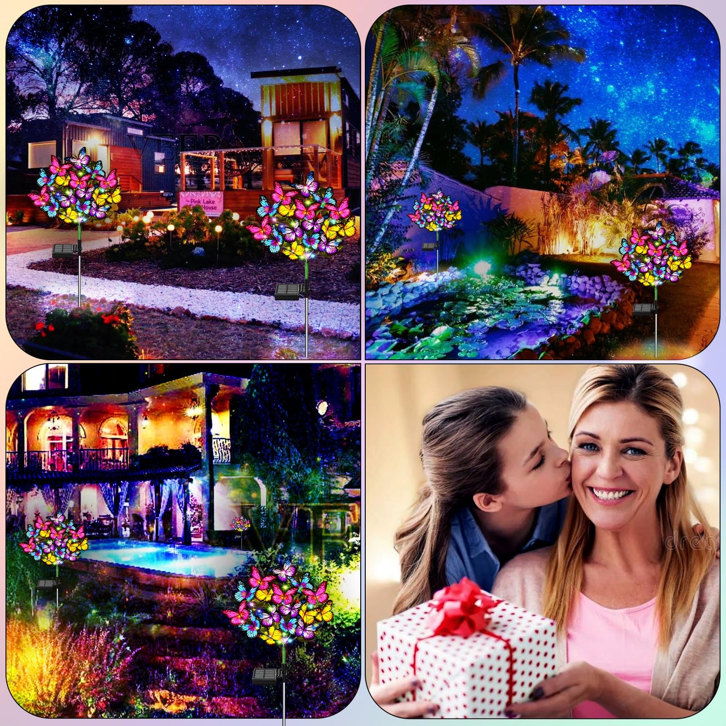 Solar Garden Lights Solar Lights Outdoor Waterproof Solar Lights 6 Pack With New Upgraded 216 Led 102 Butterfly Outdoor Solar Lights For Yard Outside Garden Pathway Decor Gifts For Women