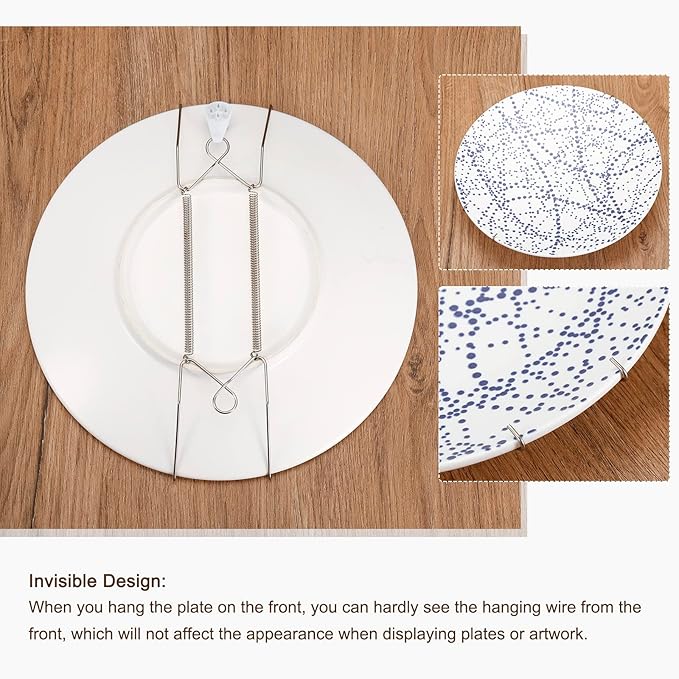 uxcell Plate Hanger, 8 Inch Stainless Steel Invisible Wall Plate Hangers with Wall Decorative Hooks and Tip Protectors for Decorative Plates and Art