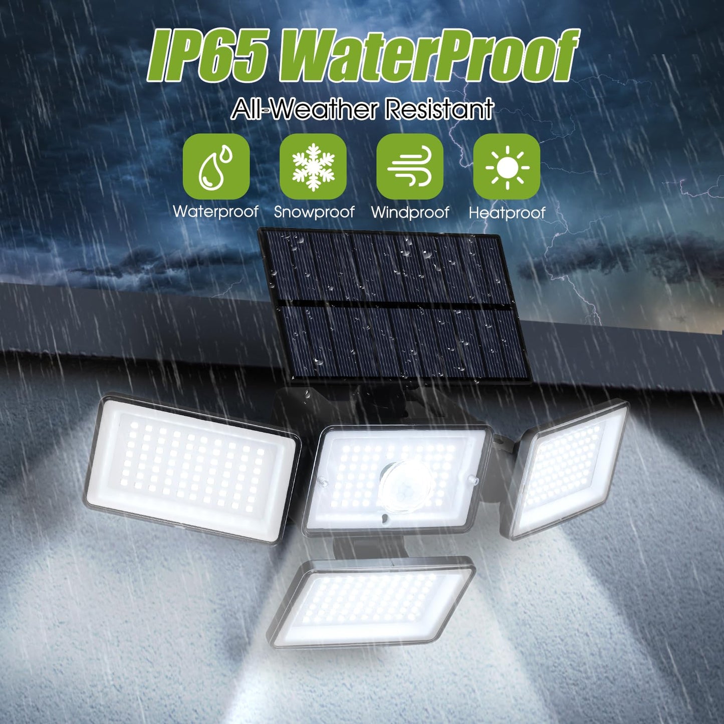 CADUKE Solar Motion Sensor Lights, 4 Heads, 2500LM, IP65 Waterproof, Remote Control, Black, 2 Pack, Model RK-Solar Light