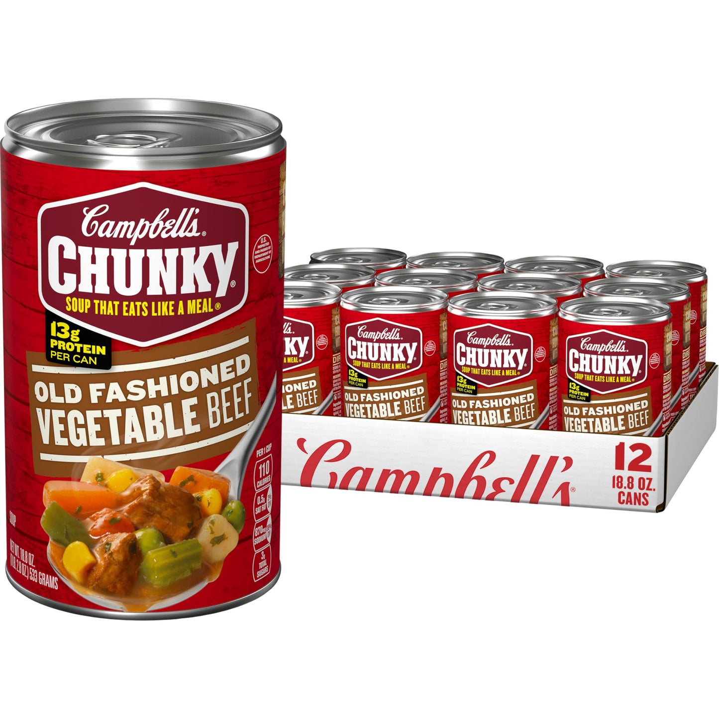 Campbell s Chunky Soup, Old Fashioned Vegetable Beef Soup, 18.8 Ounce Can (12 pack)