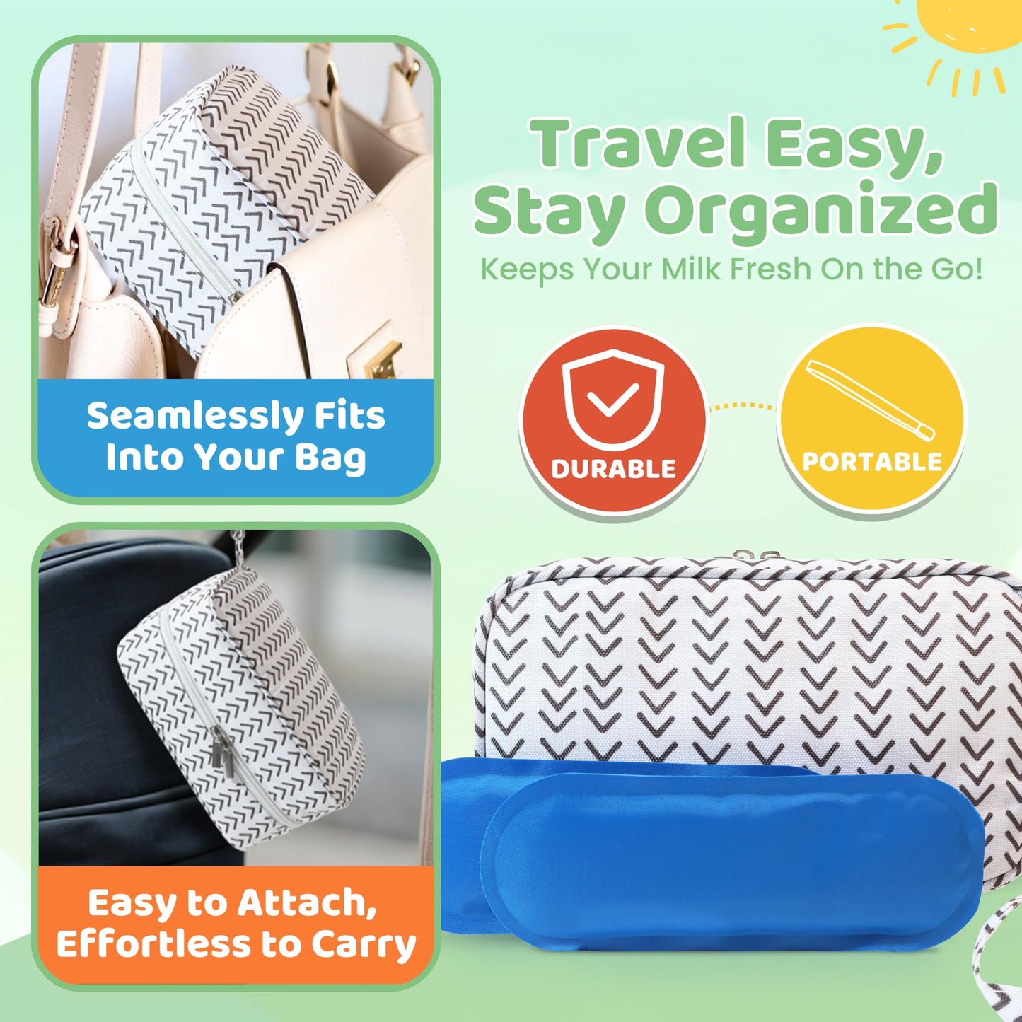 Breastmilk Cooler Bag with Ice Packs – Insulated Travel Bag for Breast Milk Storage – Keeps Milk Cold up to 8 Hours – Portable for Nursing Moms, Daycare, Work, and Travel with Detachable Wrist Strap