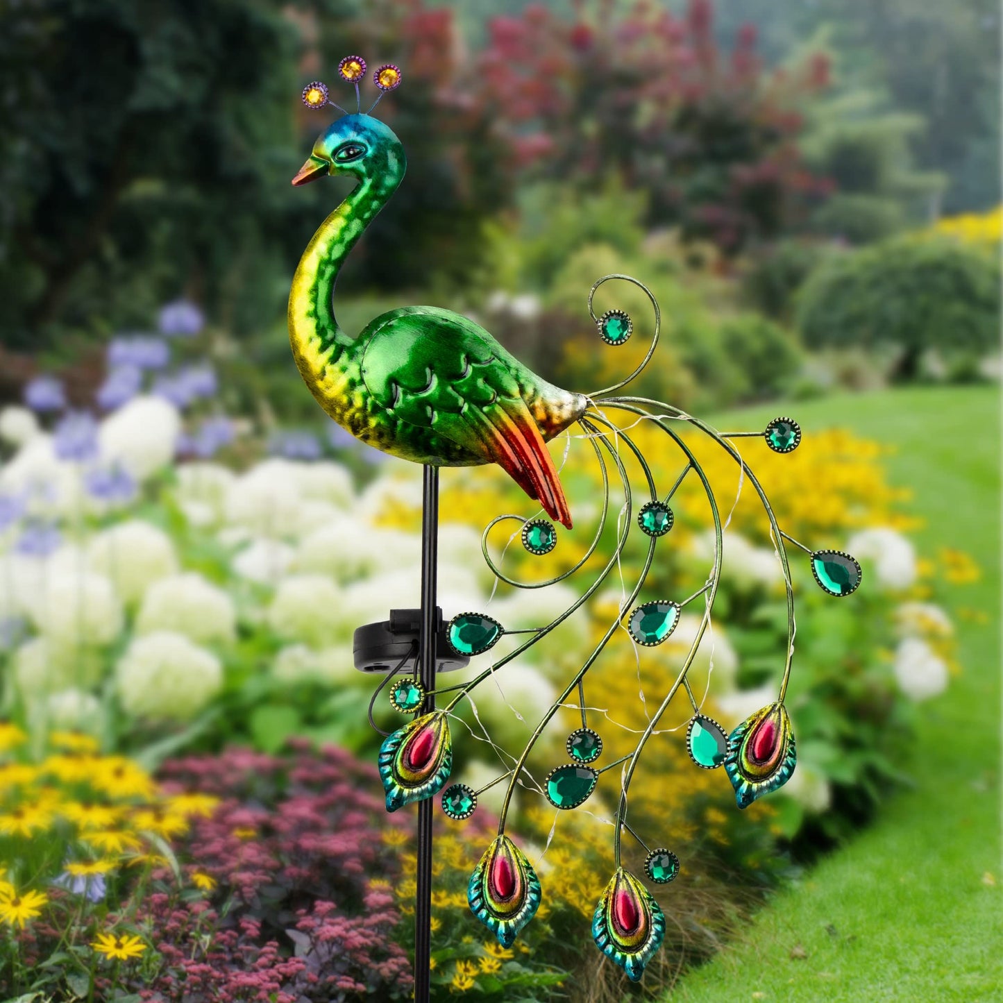 Glintoper Solar Garden Lights, 39 Peacock Metal Stakes, Warm White Waterproof Path Ornaments For Patio & Yard Decoration