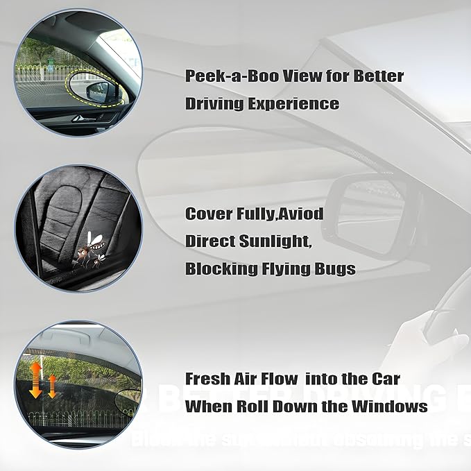 [2025] Car Window Screen Shades for Ram 1500 2500 3500 2019-2025 for Side Window 4 Pcs Truck Picup SUV Bug Mosquito Net Camping Breathable Mesh Netting UV Protection for Baby,Kids