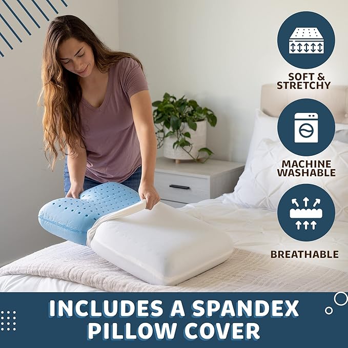 Pharmedoc Cooling Memory Foam Pillows, 2 Pack, Ventilated Cool Blue Bed Pillow, Reading and Bed Rest Pillows, Standard, Back Sleeper and Side Sleeper Support, Sleeping Pillows for Adults