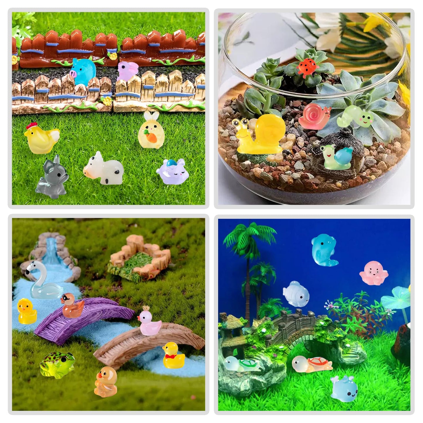 Allgemdiy Luminous Mini Resin Animals 100 Pcs Glow In The Dark Resin Animals 100 Styles Miniature Fairy Garden Mini Figurines Charms For Accessories Landscape Outdoor