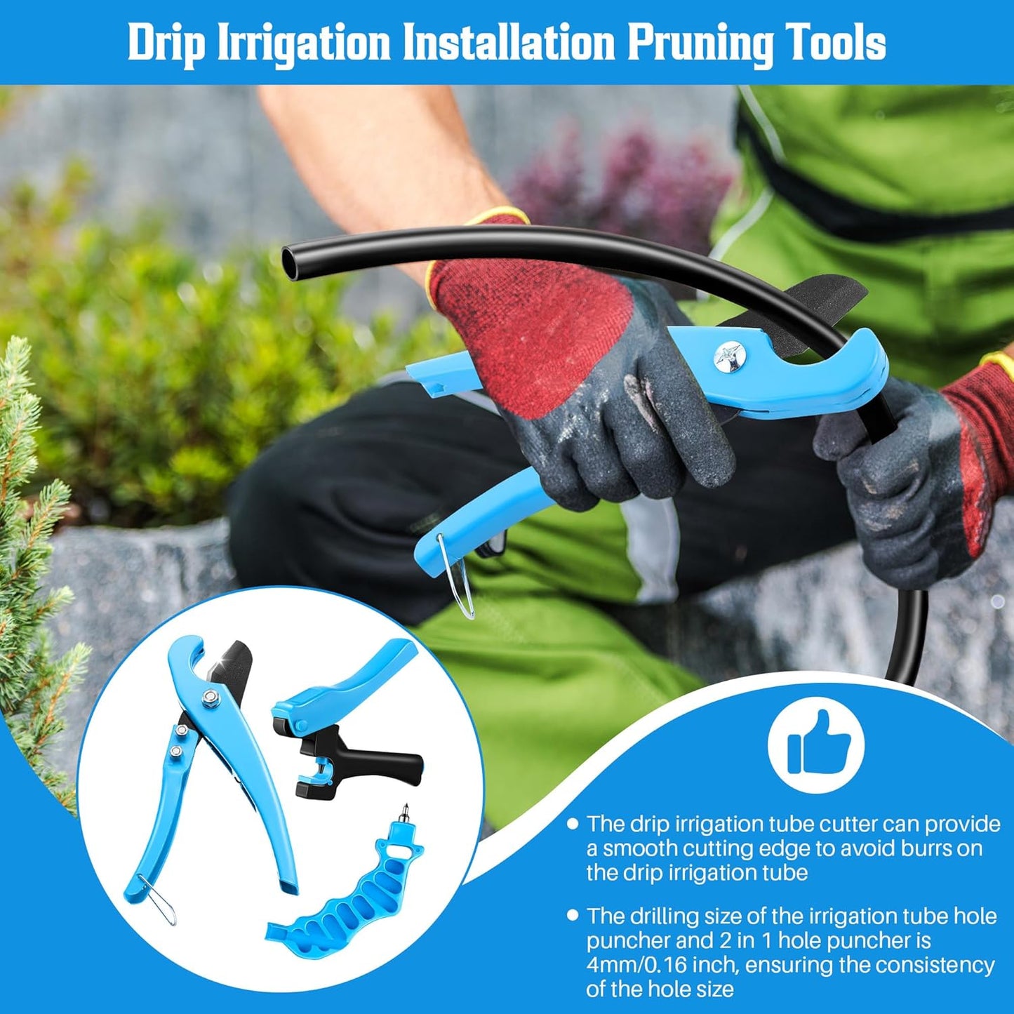 Feekoon Drip Irrigation Punch Hole Tubing Cutter Tools with Barbed Connectors, 2-in-One Drip Tubing Hole Punch for 1/4 Inch Fitting 16 20 25 mm PE Pipe and Emitter(230 Irrigation Plugs)