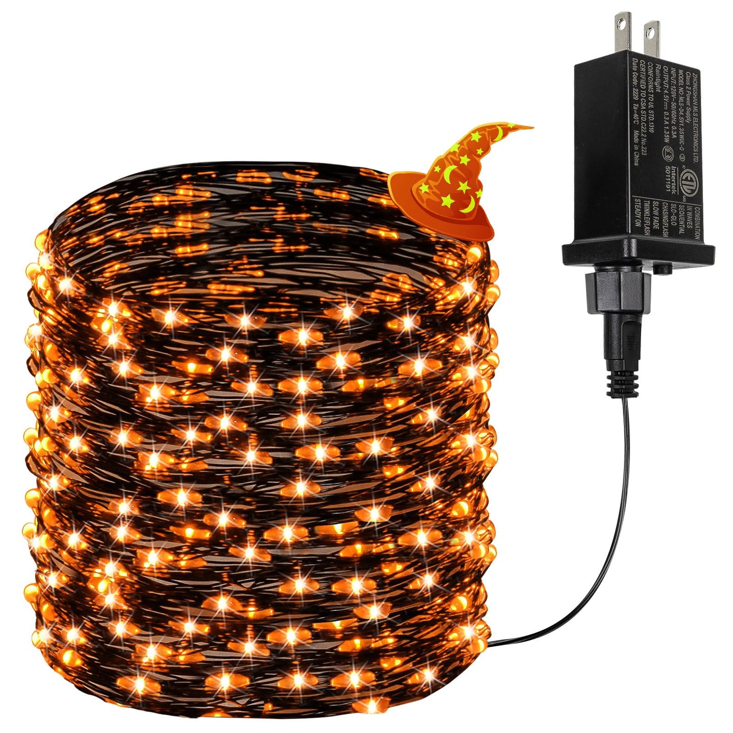 66Ft 200 Led Halloween Fairy Lights Plug In  8 Modes String Lights With Timer For Outdoor & Indoor  Waterproof Twinkle Lights For Bedroom Garden Party Carnival Supplies Halloween Decorations (Orange)