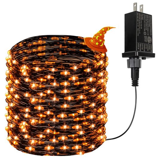 66Ft 200 Led Halloween Fairy Lights Plug In  8 Modes String Lights With Timer For Outdoor & Indoor  Waterproof Twinkle Lights For Bedroom Garden Party Carnival Supplies Halloween Decorations (Orange)