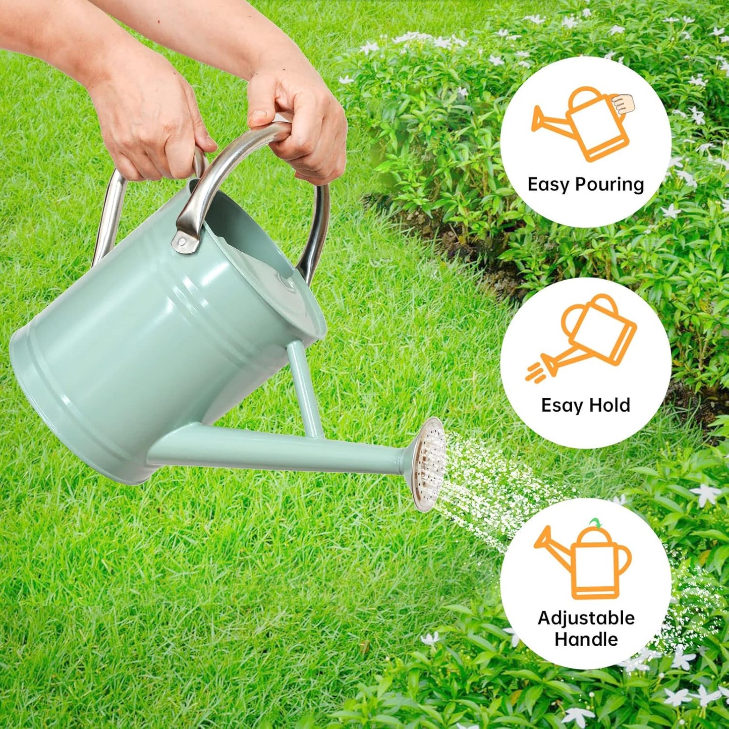 Metal Watering Can for Outdoor Plants, Galvanized Steel Watering Can with Removable spout, 1 Gallon,Perfect Home & Garden Décor Cream Green