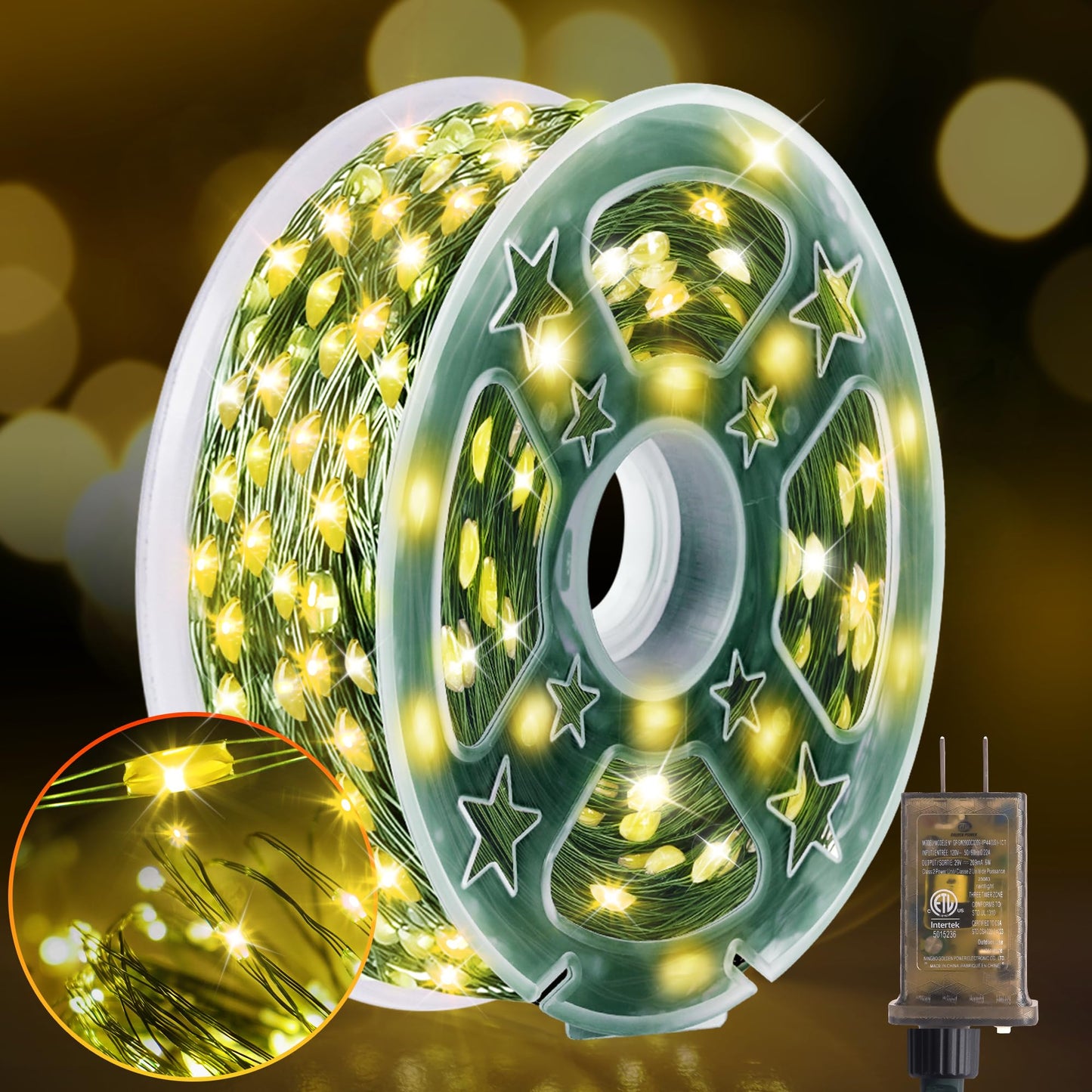 KNONEW 100FT Outdoor Christmas Fairy Lights, 300 LED, Waterproof, Warm White, Model 68KN-168LIG-NIU