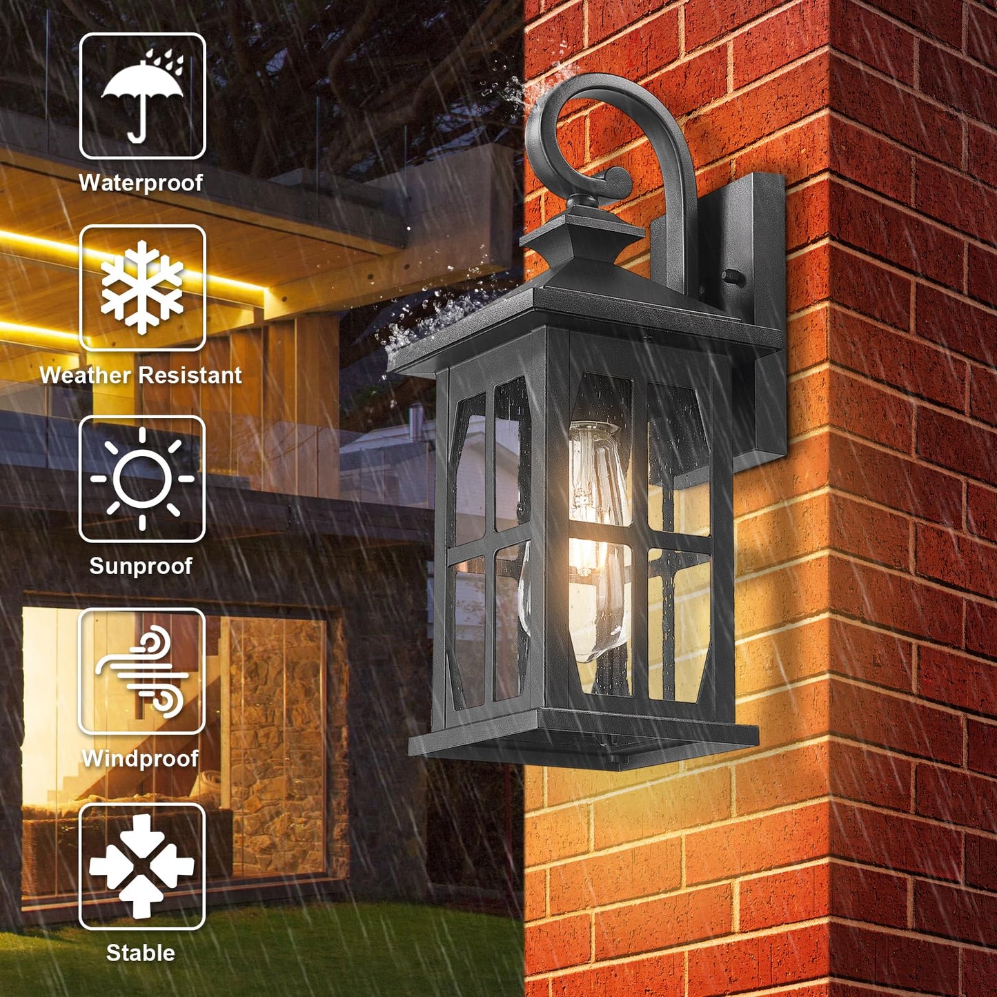 Darkaway Outdoor Light Fixtures Wall Mount  Outdoor Wall Lights Exterior Lighting Fixtures Waterproof Black Outside Wall Sconce With Seeded Glass For House Porch Hallway Garage Front Door