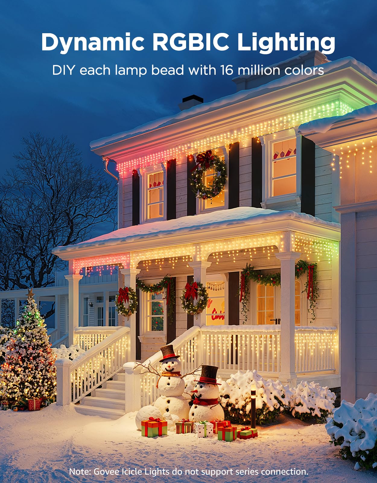 Govee Icicle Lights, Smart RGBIC Christmas Lights for Outside, 33ft with 400 LEDs Icicle Christmas Light Outdoor, IP67 Waterproof, Music Sync, Voice Control, 78+ Scene Modes for Holiday Decor