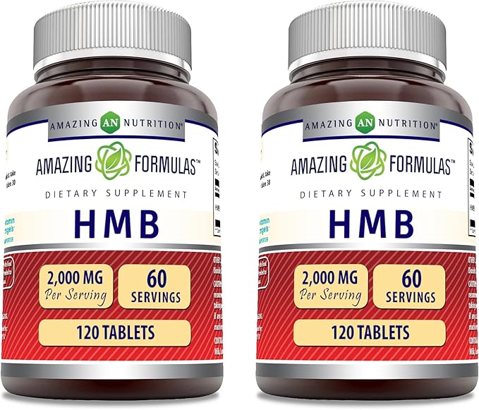 Amazing Formulas HMB 2000mg per Serving 120 Tablets Supplement | Non-GMO | Gluten Free | Made in USA (2 Pack)