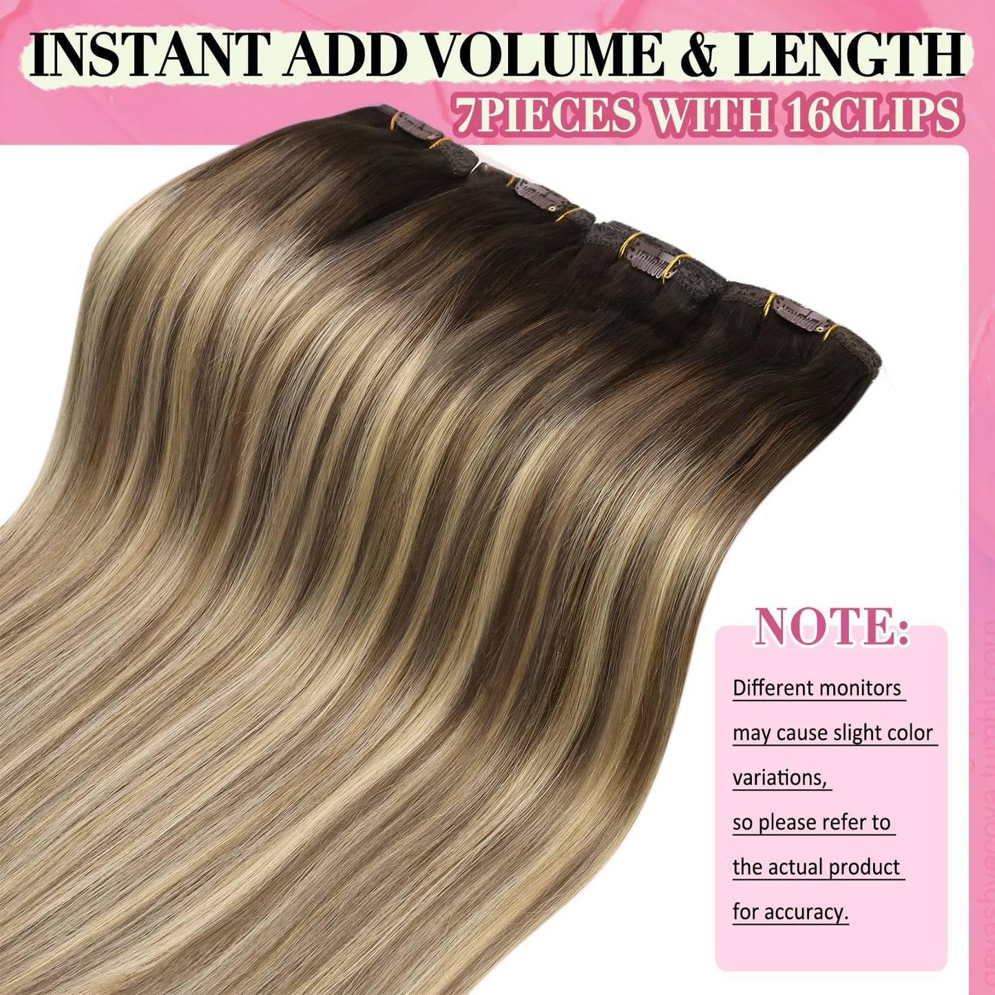 YoungSee Clip in Human Hair Extensions Balayage Clip in Hair Extensions Real Human Hair Dark Brown Roots Blending into Medium Br