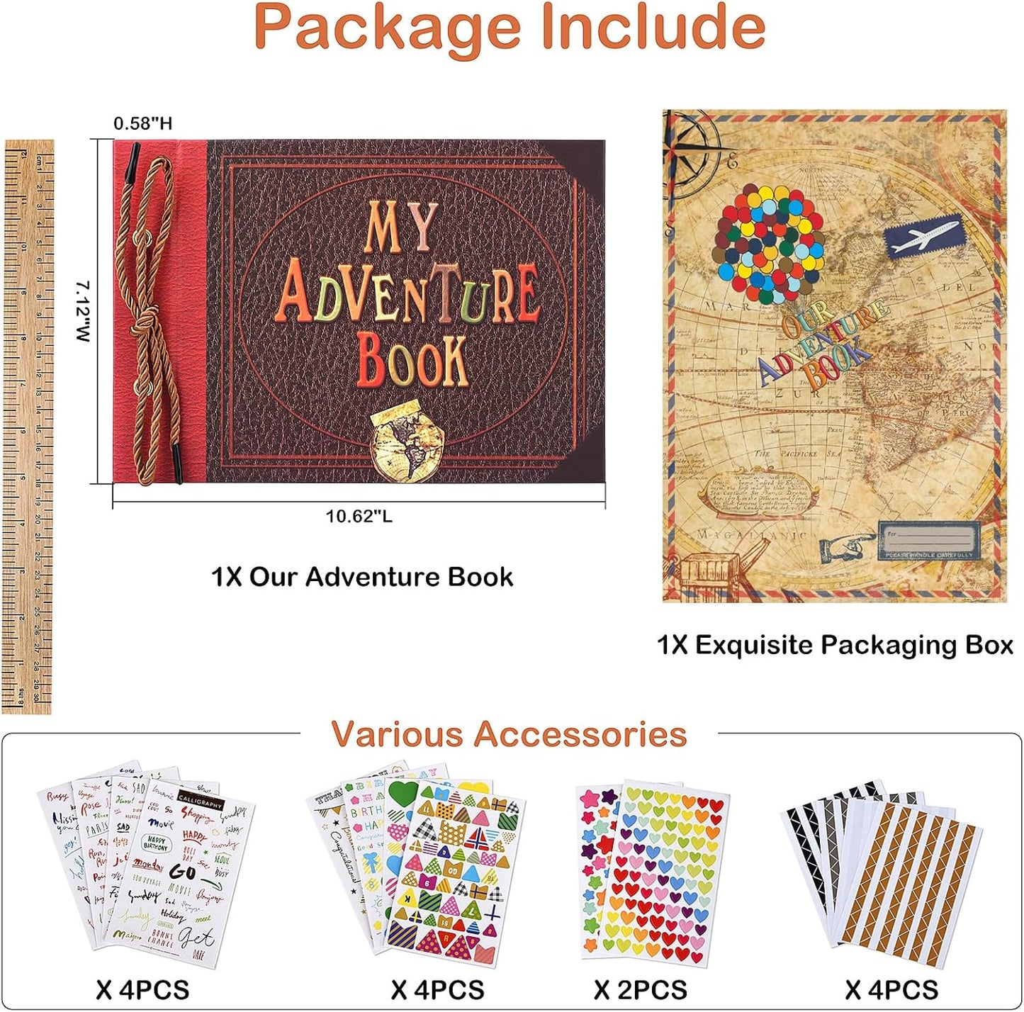 Adventure Book Diary Photo Scrapbook, Hard Cover Movie Style Scrapbook for Anniversary, Wedding, Travelling, Birthday, Christmas