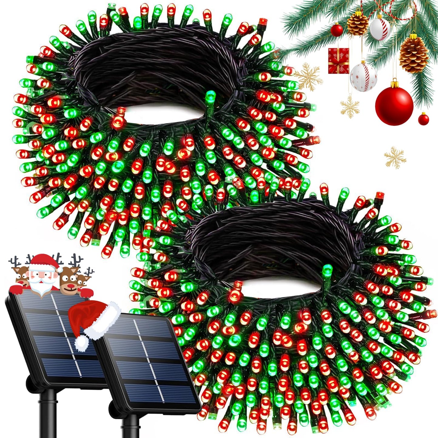 Ozs 2Pk 240Led Solar String Lights Outdoor Waterproof | Solar Christmas Tree Lights With 8 Lighting Modes Solar Light Outdoor For Xmas Party Garden Tree Christmas Decorations (Red&Green)